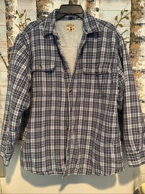 RedHead Blue and White Plaid Sherpa-Lined Shirt Jacket